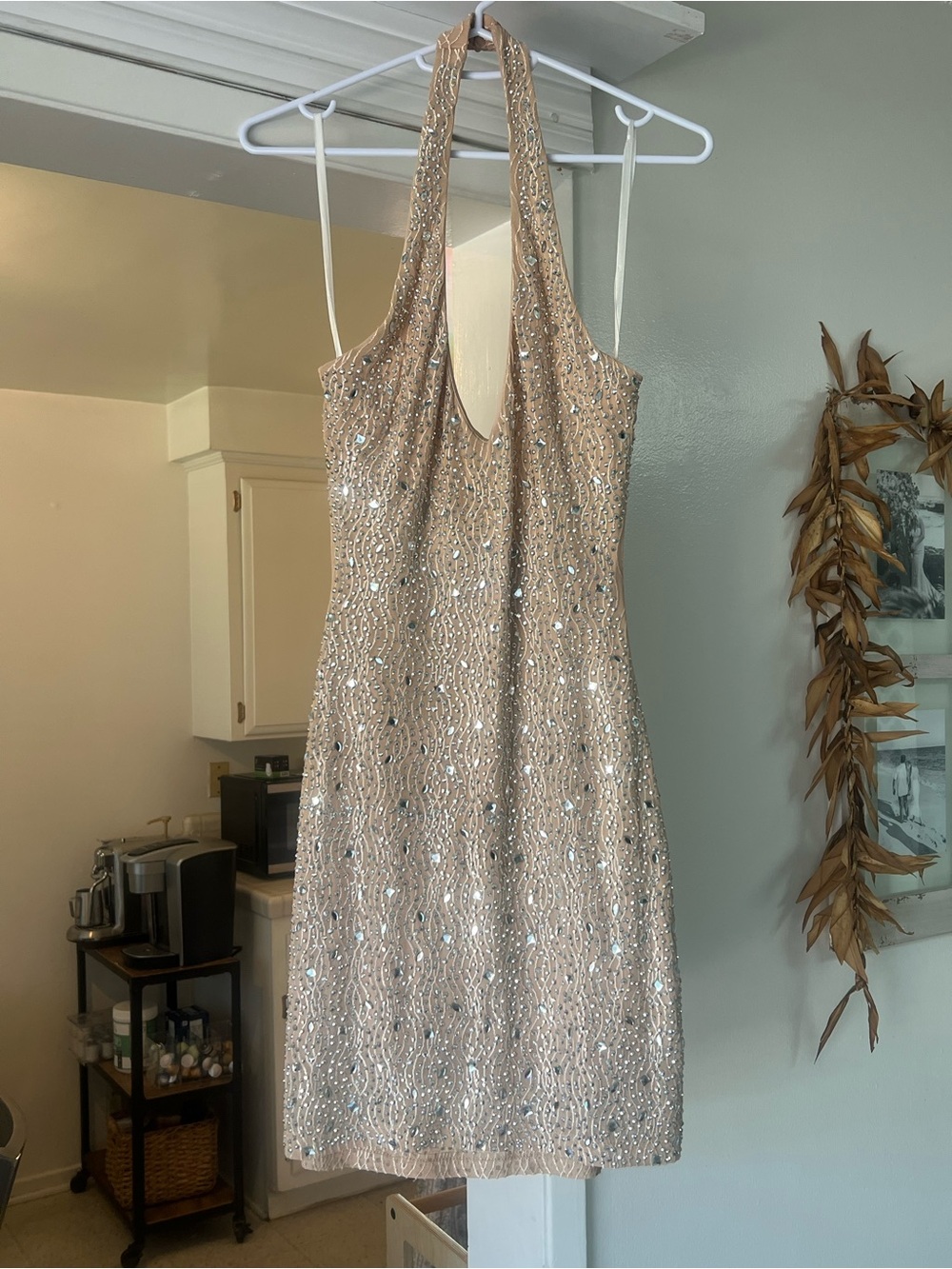 Windsor Champagne Sequin Halter Mini Dress